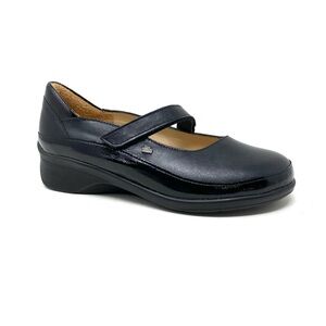 Finn Comfort Soft Hempstead Mary Jane Black Leather Comfort Hook Loop Shoe
